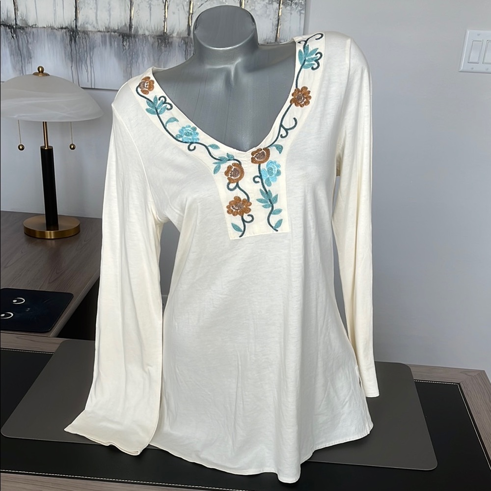 J. Jill Cream Embroidered Tunic Top
